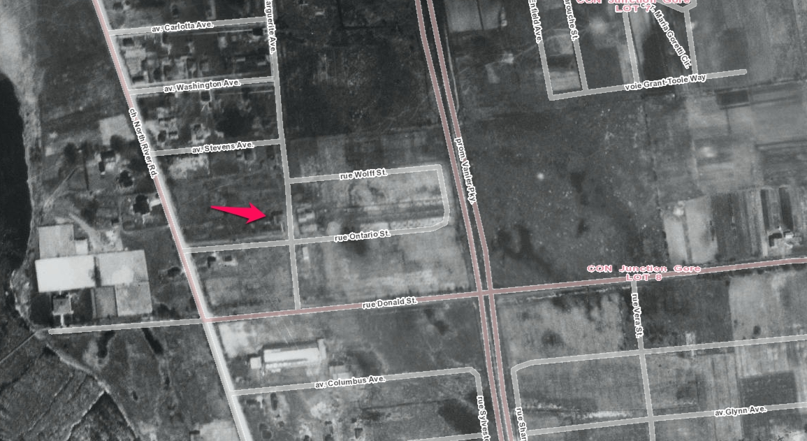 An aerial view showing George Sparks' house off North River Road ca.1928.